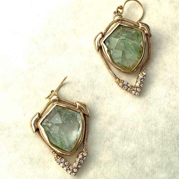 Alexis Bittar Gold Green Stone Shield Snake Chain Frame Earrings - Picture 4 of 8